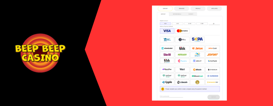 Metody płatności w Beep Casino
